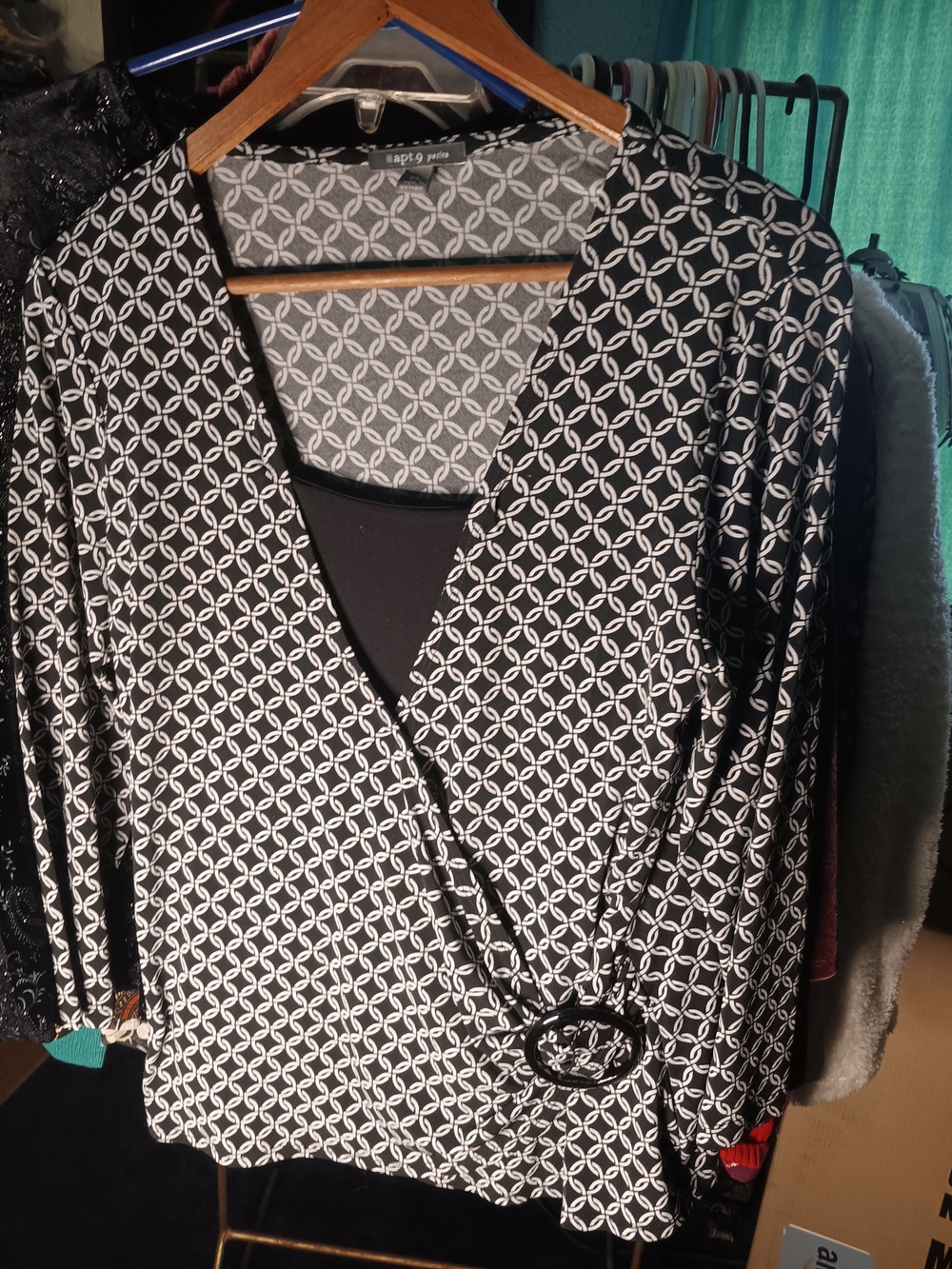 Apt. 9 Black & White Geometric Wrap Top
